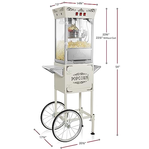Olde Midway Movie Theater-Style Popcorn Machine Maker with Cart and 10-Ounce Kettle - Cream, Vintage-Style Popper on Wheels