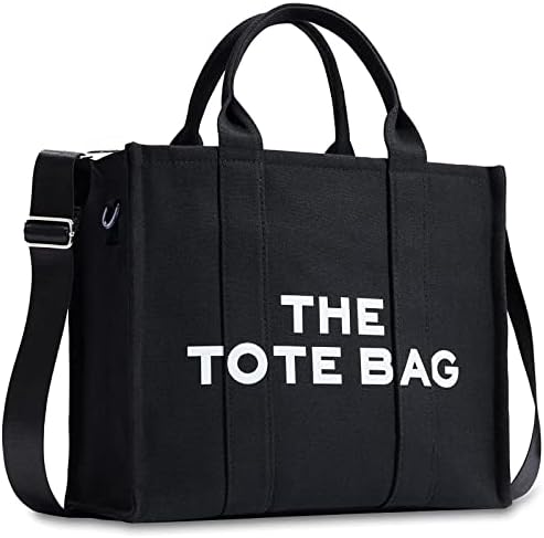 CASTNICH The Tote Bag for Women, Canvas, Black with Zipper, Sturdy Wear-Resistant Handbag , Purse Crossbody Shoulder Work, School, Travel