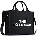 CASTNICH The Tote Bag for Women, Canvas, Black with Zipper, Sturdy Wear-Resistant Handbag , Purse Cr
