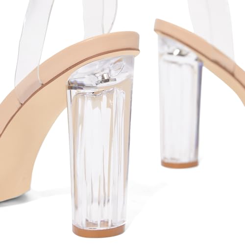 Image of JustFab Clear Heels for Women 4 Inches Chunky Heels Sandals for Women Comfy Open Toe Block Heeled Sandals Ankle Strappy Heels for 2026