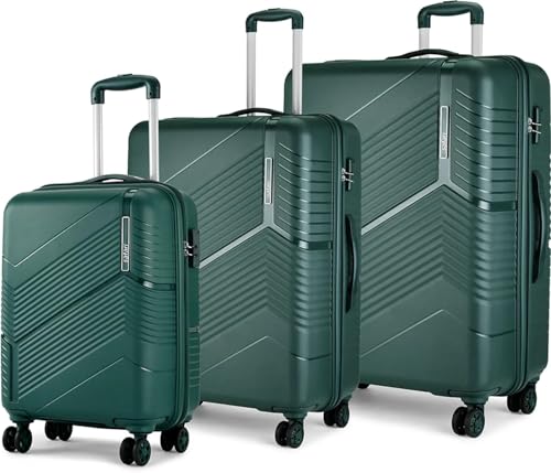Image of Safari Carter Hard-Sided Polypropylene Suitcase 5 Years Warranty Luggage Set of 3 Trolley Bags (55 & 67 & 76 cm) (DUST Green)