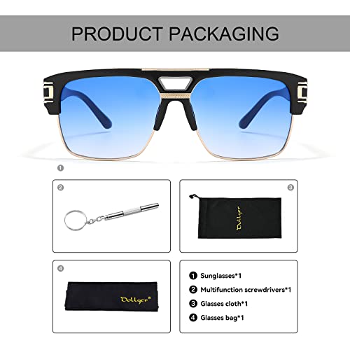 Dollger Aviator Square Sunglasses For Men Classic Oversize Sun Glasses Retro Semi Rimless Gold Alloy Frame Uv400 #TOP4