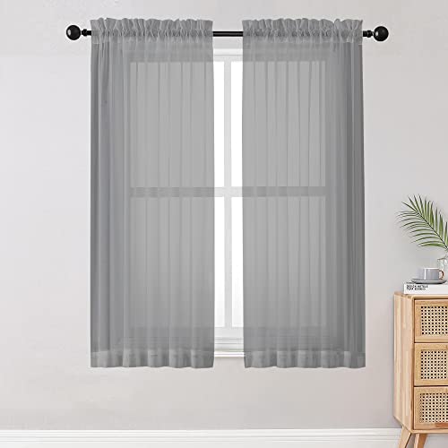 Image of OWENIE Sheer Curtains Living Room 54 inches Long, Rod Pocket Curtain Sheers Bedroom, Light Filtering Voile Panels Drapes Small Window Treatments 2 Panels, 42 inch W x 54 inch L, Grey