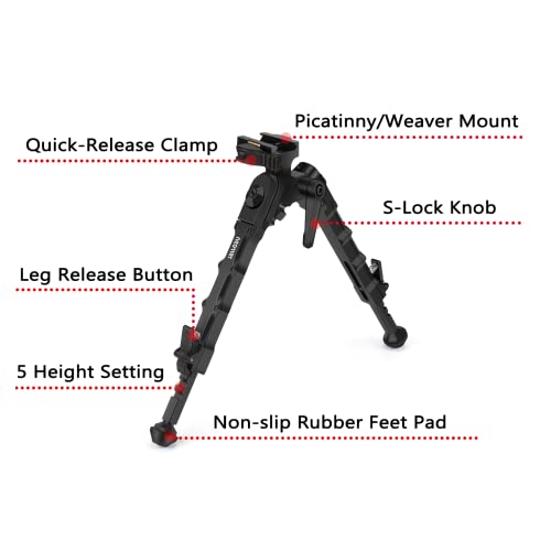 Neotter Tiltable Foldable Quick Release Bipod With S-Lock, 7-9 Inches #TOP2