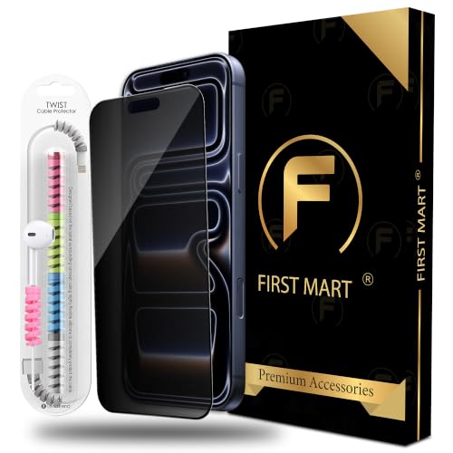 Image of FIRST MART Privacy Tempered Glass for iPhone 17 Pro Max With Cable Guard & Installation Kit | Anti-Spy 9H Screen Protector, Edge-to-Edge, Case-Friendly | Black