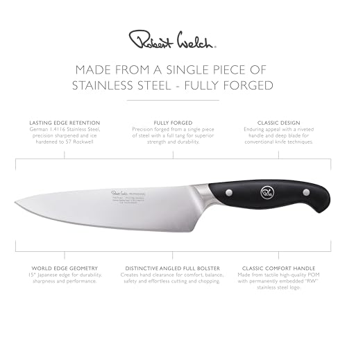 Robert Welch Professional Chef's Knife 18cm. Crafted from German 1.4116 Stainless Steel. Ideal for Preparing Meat, Hard Vegetables, Herbs, Nuts, Salads and for Crushing Garlic. - Image 6