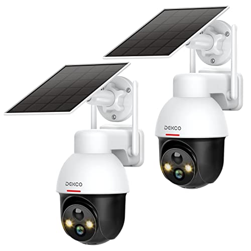DEKCO Solar Security Cameras Wireless Outdoor - 2K HD Resolution WiFi Camera with Pan Tilt 360° View, Spotlight, Color Night Vision, 2-Way Talk, Human Detection DC9E (2 Pack)