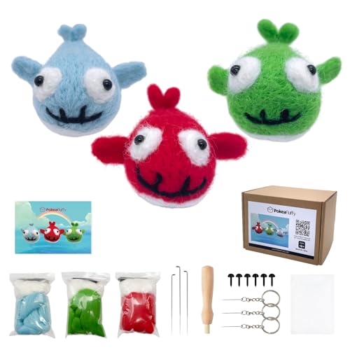 Image of Needle Felting Kit, 3 Pcs Sharks Wool Needle Felting Kit for Beginners & Adult, Animal Doll Making Set with Video Instruction, Craft Party Supplies, Tools & Foam Pad, DIY Home Decor, Birthday Present