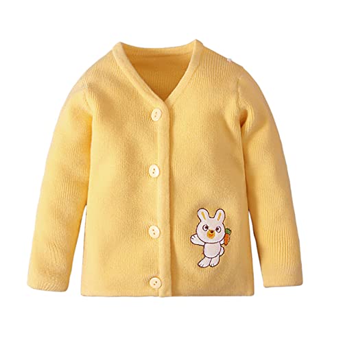 Knit Cardigan Sweaters For Infant, Baby Girls Cardigan Knit Sweater V-Neck, Toddler Cute Cartoon Button Up Knitted Rabbit Pattern Pullover Sweatshirt Tops, Yellow, 3-6 Months #TOP27