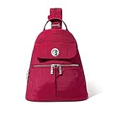 Baggallini Naples Mochila tiracolo conversível para viagem de 12 polegadas com RFID e compartimento acolchoado para tablet, Vermelho beterraba, One Size