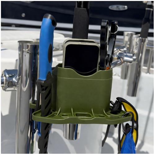 ROBOCUP, (Olive), Holster Universal Phone Holder with Strap Design | Organization Storage Caddy for Boat, Golf Cart and Umbrellas | Securely Holds Fishing Tackle, Marine Gear and Tools