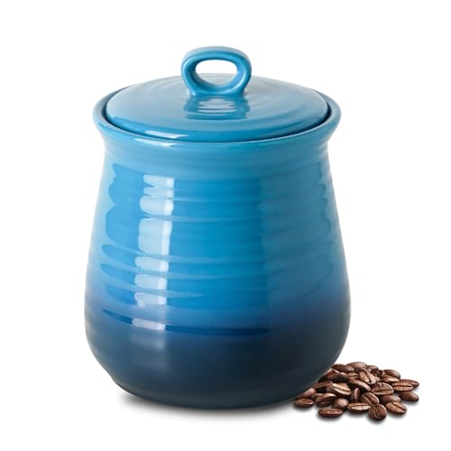 Hasense Kitchen Canisters Ceramic Food Storage Jar, Cookie Jar with Airtight Lid for Countertop, Stylish Kitchen Container for Flour, Tea, Sugar, Salt, Coffee Bean, 35 OZ, Gradient Blue