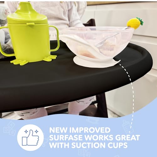 Image of High Chair Table Compatible with Stokke Tripp Trapp Chair with Powerful Smooth Suction Surface, Glossy Black- BPA Free, Easy to Clean and Assemble