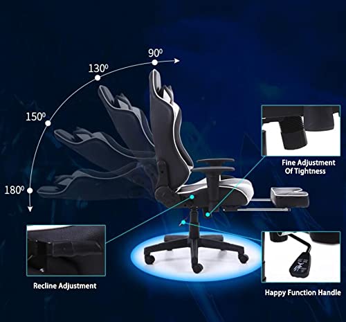 Fotel gamingowy w stylu wyścigowym - Fotel gamingowy na PC z podparciem lędźwiowym Obrotowy fotel biurowy Fotel biurowy dla dorosłych z chowanym podnóżkiem Regulowana poduszka lędźwiowa Wygodna