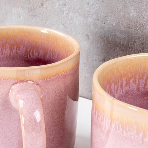 4er Set Steingut Becher 350ml Tasse Rosa Kaffeetassen Modern Design Küche Kaffeepott Teetasse