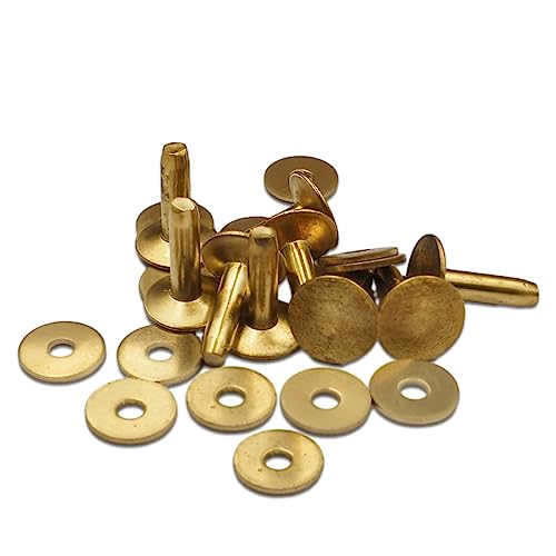 Aiskay Brass Rivets and Burrs, 10PCS Leather Solid Brass Rivet Studs Permanent Tack Fasteners for Purse Belts Leathercraft Making (9 * 3.3 * 14mm)