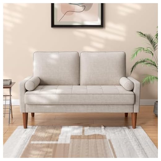 Vesgantti Petit Canapé 2 Places Ashbeige, Canapé en Lin 121cm avec Coussin à Ressorts, Mini Chambre Chambre avec Accoudoirs, Chambre de Salon Moderne, Causeuse Fixe 2 Places, Ashbeige Causeuse