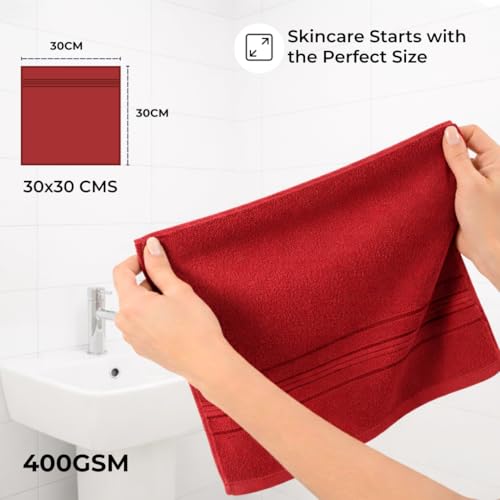 Image of Cotton Face Towel Pack of 4, 100% Cotton Towels, Soft Absorbent Small Gym Towel for Face, 400 GSM Quick Dry Bathroom & Travel Towels Men & Women, 30 x 30 cm, Maroon & Green
