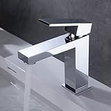 Homelody Eckig Wasserhahn Bad Armatur Waschbecken Mischbatterie Waschtischarmatur Chrom