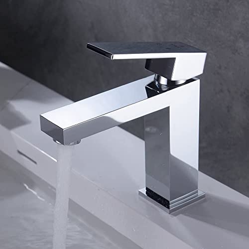 Homelody Eckig Wasserhahn Bad Armatur Waschbecken Mischbatterie Waschtischarmatur Chrom Cover