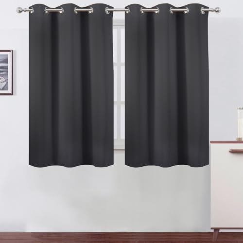 Image of LEMOMO Dark Grey Blackout Curtains 42 x 54 Inch Length Set of 2 Panels Grommet Bedroom Curtains for Living Room