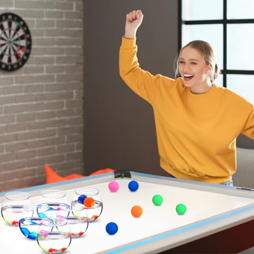Image of Jingmore 12 Set 16 oz Fishbowl Table Tennis Carnival Game Favors with Bounce Round Bowls Multicolor Balls Plastic Gold Fish for Adults Carnival Game Party Activity Prizes