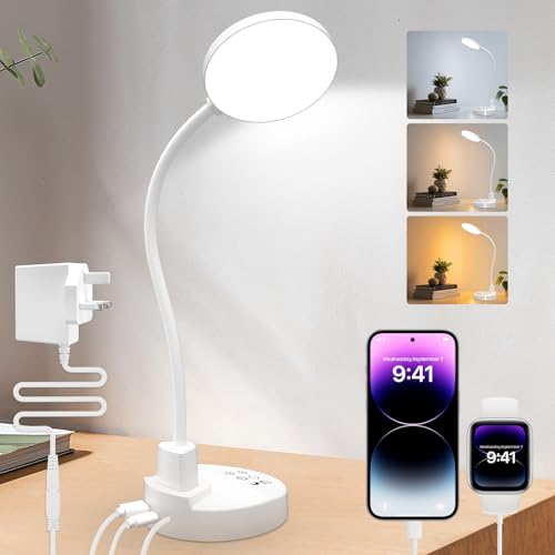 Image of 78 LED Desk Lamp with USB Charging Ports – Dimmable Table Lamp with 3 Color Temps, 5 Brightness, 4 Timers, 15W Flexible Gooseneck Light with Base, Eye-Caring Reading Light for Home Office, Bedroom