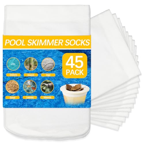 45 Pack Pool Filter Socks for Skimmer Baskets, Reusable Pool Skimmer Socks for Above Ground or Inground Pools Filter Protecting Fine Mesh Screen Basket Sock for Collecting Leaves, Branches, Debris