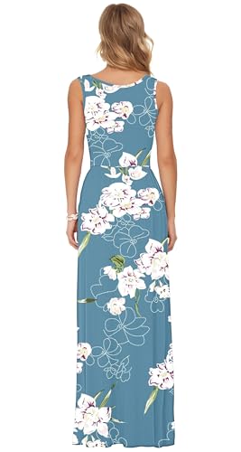 Image of AUSELILY Women's Summer Sleeveless Loose Plain Casual Long Maxi Dresses | Year Round wear solid floral print, Casual daily wear, Empire waist, Floor length, Side pockets New