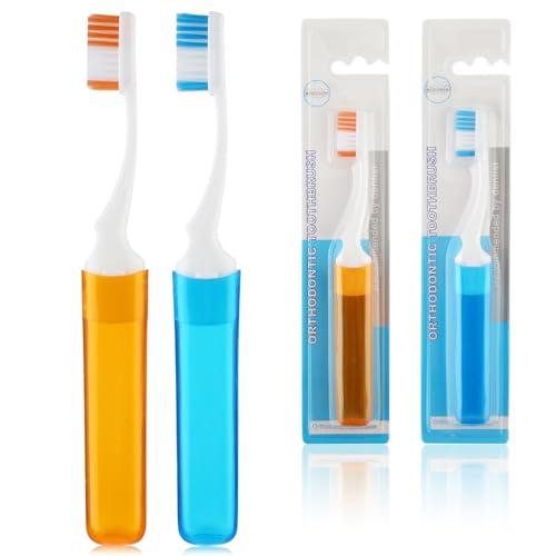 Tyqour Paquete de 2 cepillos de dientes de viaje a granel, cepillo de dientes plegable con funda para cepillo de dientes, pequeño cepillo de dientes de viaje para viajes, viajes de negocios, camping