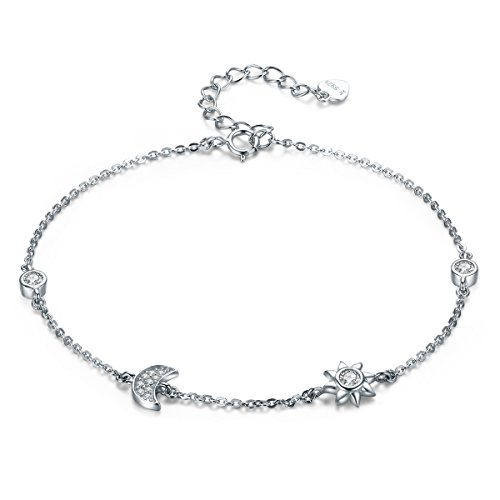 Bracelet argent 925 femme chaîne ajustable étoile lune et pierres cz transparentes