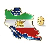 TEAMER Iran Map Brooch Pins Stainless Steel Persian Empire Map Brooch Lion & Sun Flag With Caspian Sea & Persian Gulf Brooch (Gold)