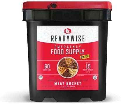 ReadyWise Emergency Food Supply, Freeze-Dried Meat, Survival-Food Disaster Kit for Hurricane Preparedness, Camping Food, Prepper Supplies, Emergency Supplies, Entrée Variety-Pack Bucket, 60 Servings