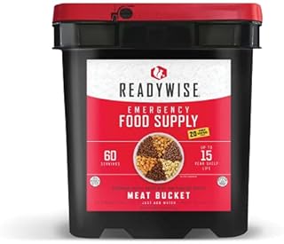 ReadyWise Emergency Food Supply, Freeze-Dried Meat, Survival-Food Disaster Kit for Hurricane Preparedness, Camping Food, Prepper Supplies, Emergency Supplies, Entrée Variety-Pack Bucket, 60 Servings, Meat