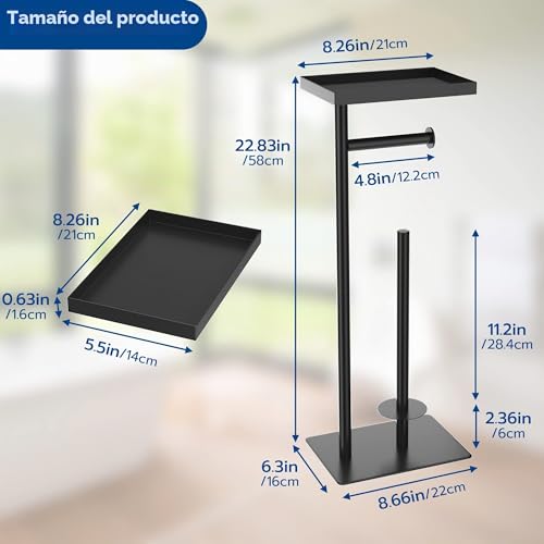 Miniatura 5 de Susswiff Portarrollos De Papel Higiénico Independiente Con Estante De Almacenamiento Superior, Soporte De Papel Higiénico Negro, Almacenamiento De 4 Rollos De Reserva