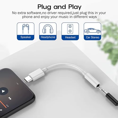 Image of USB Type C to 3.5mm Audio Jack Adapter | Built-in DAC Hi-Fi Audio Converter | Compatible with iPhone 15, Samsung Galaxy, OnePlus, Oppo & USB Type-C Devices | AUX Headphone Adapter - White