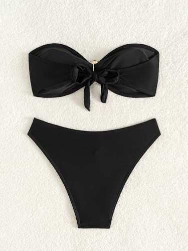 Women's Bandeau Ring Bathing Suit High Waist Summer Swimsuit Bikinis Set2