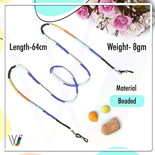 Image of VIVID vision Unisex Adult Beads Eyeglass Holder Strap Cord | New Chain Adjust on Sunglasses | Anti-slip Retainer Lanyard String Eyewear Frame | Moti Design | CH-112 | Blue