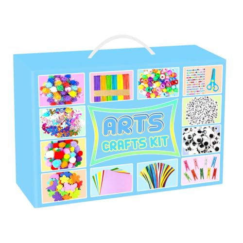2000 PCS Lavoretti Creativi per Bambini Tutto-in-1 Kit Artigianali con Scovolini Giochi Creativi Scatola Lavoretti Bambini DIY Forniture Scuola Giocattoli Regalo per Ragazzo Ragazza 4-12, Blu