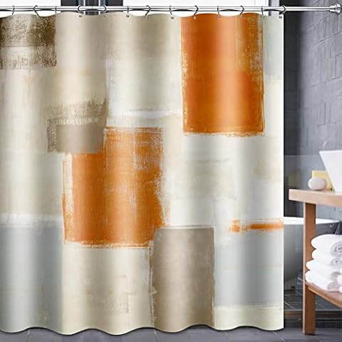 Lnond Orange Shower Curtain Abstract Beige Shower Curtain with 12 Hooks, Modern Art Shower Curtains, Washable Fabric Shower Curtain Set for Bathroom (72" x 72") Cover