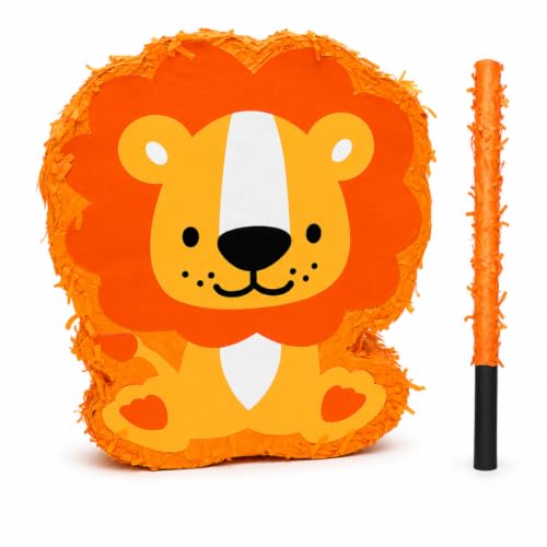 Image of Wanna Party Lion Shaped Pinata with Stick for Kids Birthday Party, Jungle Safari Animal Pinata Khoi Bag, Candy Fillable for Jungle Theme Birthday Decoration