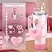 for Stanley Cup Accessories Set,Water Bottle Handle Strap, Siliocne Boot, Pink Straw Cover, Heart Charms, Straw Topper for Stanley Cup 40oz & 30oz Tumbler 8 Pcs
