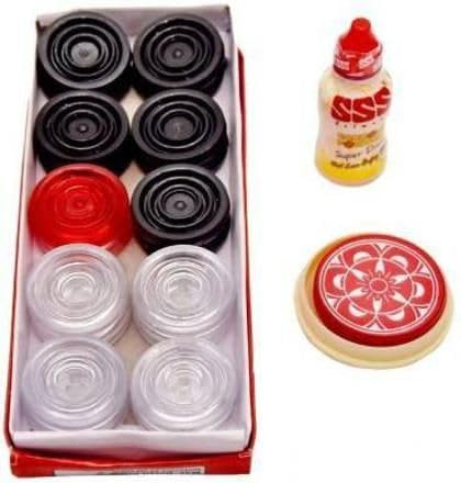 Crystal Carrom Coins Goti (Pack of 20)- with 1 Striker and 1 Powder Carrom Pawns Carrom Pawns (Pack of 20)-image-16