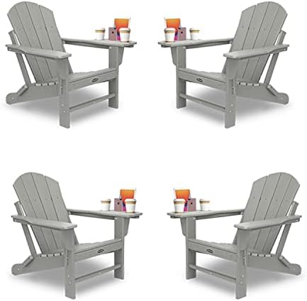 FOOWIN Adirondack Chair Set of 4, Lounge Chair w/4 in 1 Cup Holder Trays, Folding Patio Chairs Weather Resistant, Fire Pit Chair for Deck, Garden, Backyard & Lawn Furniture (Set of 4, Grey)