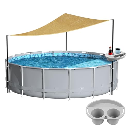 Calanofin Above Ground Pool Shade Set with Storage Tray UV-Resistant Shade Sail for 15-22 Ft Pools Outdoor Triangular Canopy with Sun Shade Poles for Deck Backyard & Pool Essentials (13x13x13 Ft)