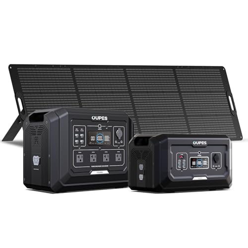 OUPES 3072Wh Mega 1 Power Station Kit with B2 Extra Battery & 240W Panel Included, 2000W (4500W Peak) LiFePO4 Battery with UPS & APP Control, for 24/7 Off-Grid Power, Power Outage, Blackout, RVs