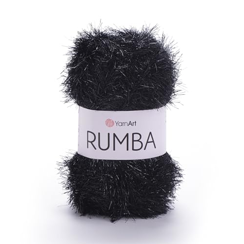 YarnArt Rumba Eyelash Fun Fur Yarn - Luxury Long Hair Yarn with Metallic Sparkle for Knitting, Crochet & Crafting, 80% Polyester 20% Metallic, 100g/160m, 5.5mm Needle & Hook, Soft and Stylish (107)
