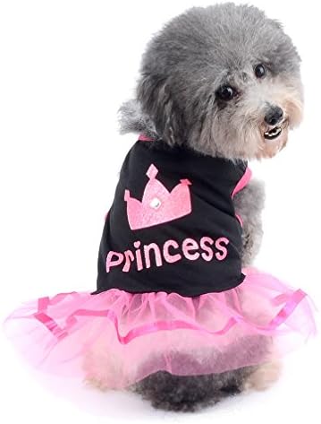 Ranphy Small Dog Cat Skirt Chihuahua Clothes for Girls Crown Princess Dress Puppy Shirt Summer Clothing,Pink and White M