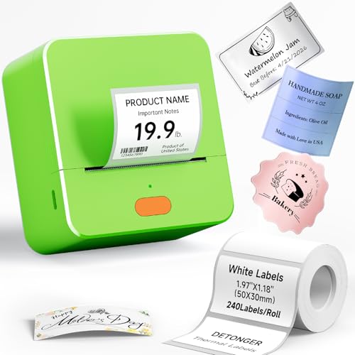 DETONGER P1 Label Maker Machine with Tape, 2 Inch Portable Label Maker Bluetooth Thermal Label Printer Inkless Barcode Labeler for Address,Retail,Home -Connect Phone/PC