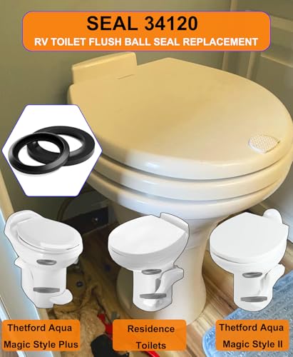 Image of RV Toilet Seal Kit Replacement for Thetford Toilet Parts - 34120 Leak Proof Waste Ball Seal and 12524 Floor Seal Kit, Fit for Aqua Magic Style Plus, Style II, Style Lite & Residence Toilets
